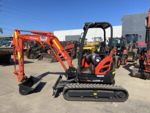 Kubota 2.5 tonne excavator (U25-3) sitting in the RAM Equipment hire yard
