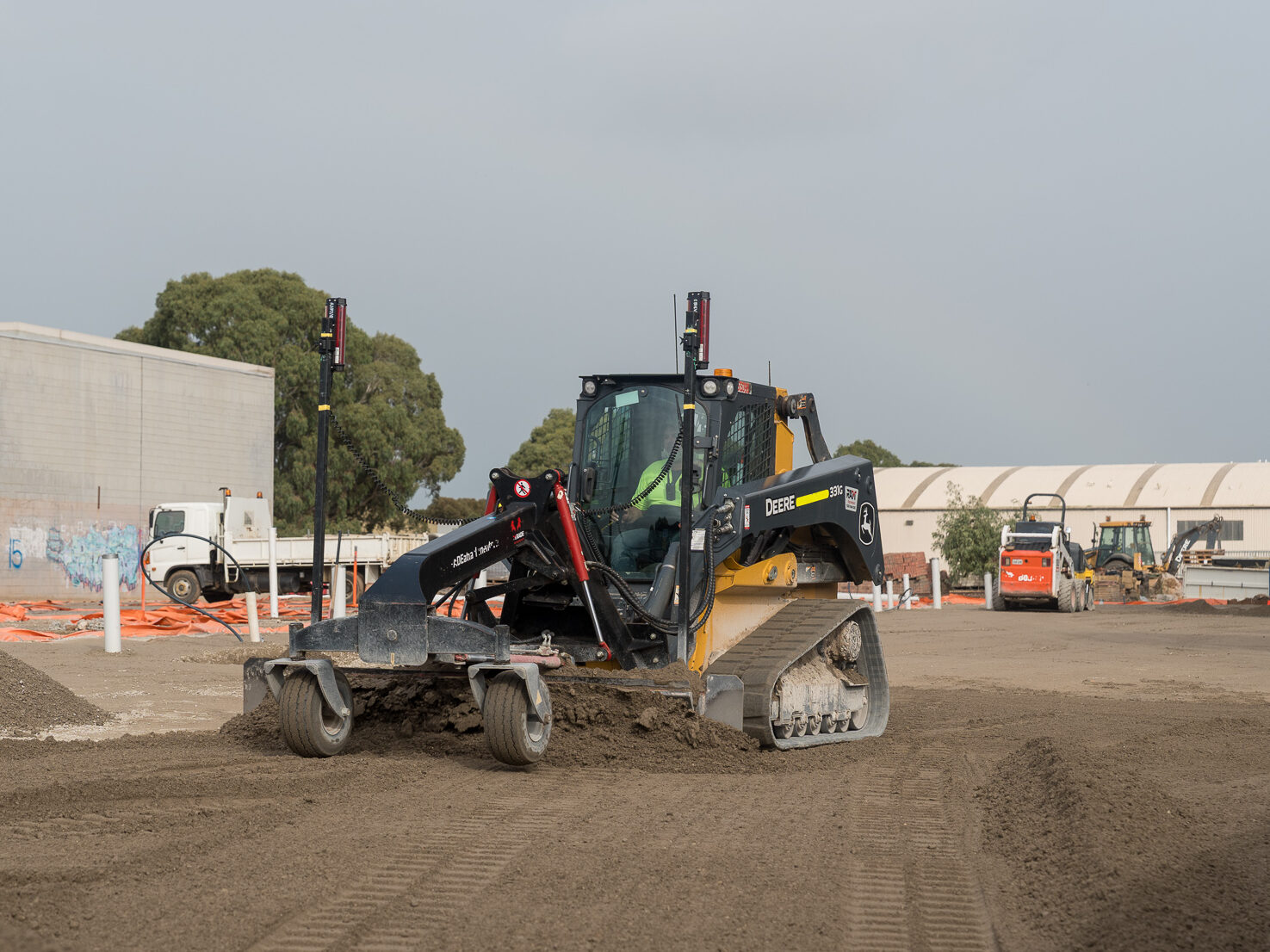 Deere 331G + Grader Blade (22) John Deere skid steer